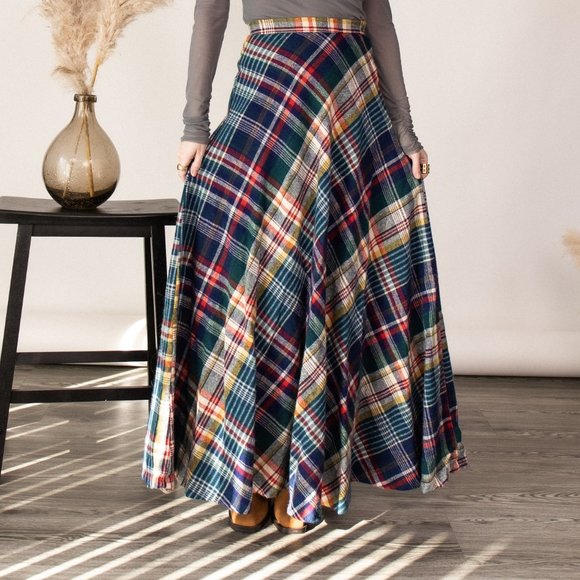 Vintage 70s tartan plaid wool pleated maxi skirt - Picture 11 of 12